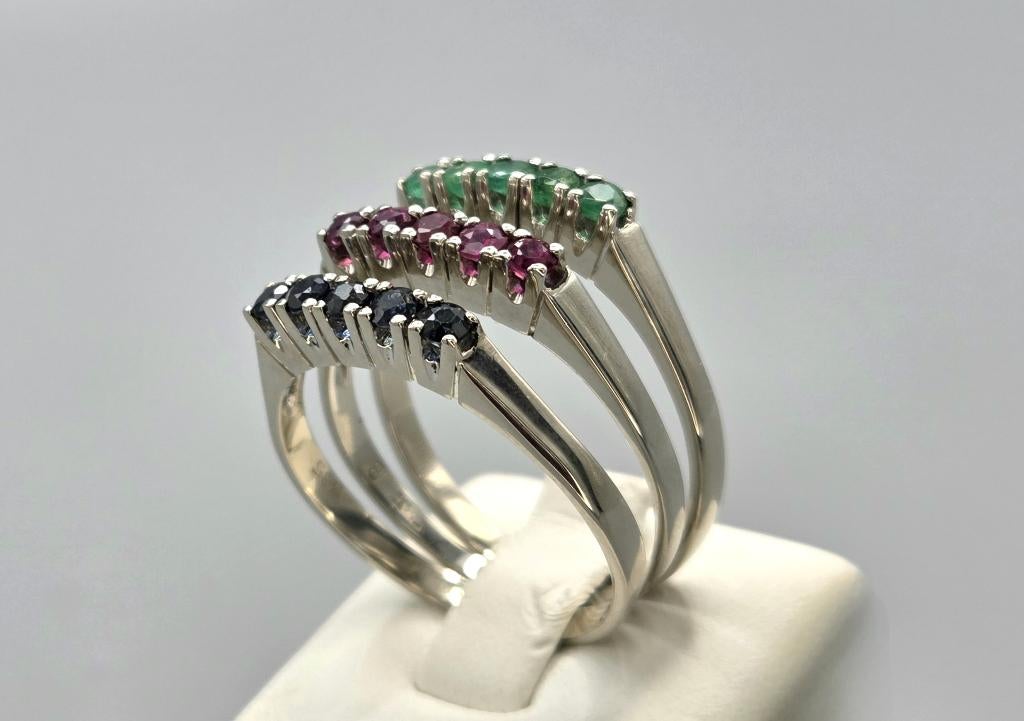 Gouden Vintage ringen robijn, smargad, saffier. 2026/201/2/3, Overige kleuren, Ophalen of Verzenden, Zo goed als nieuw, .