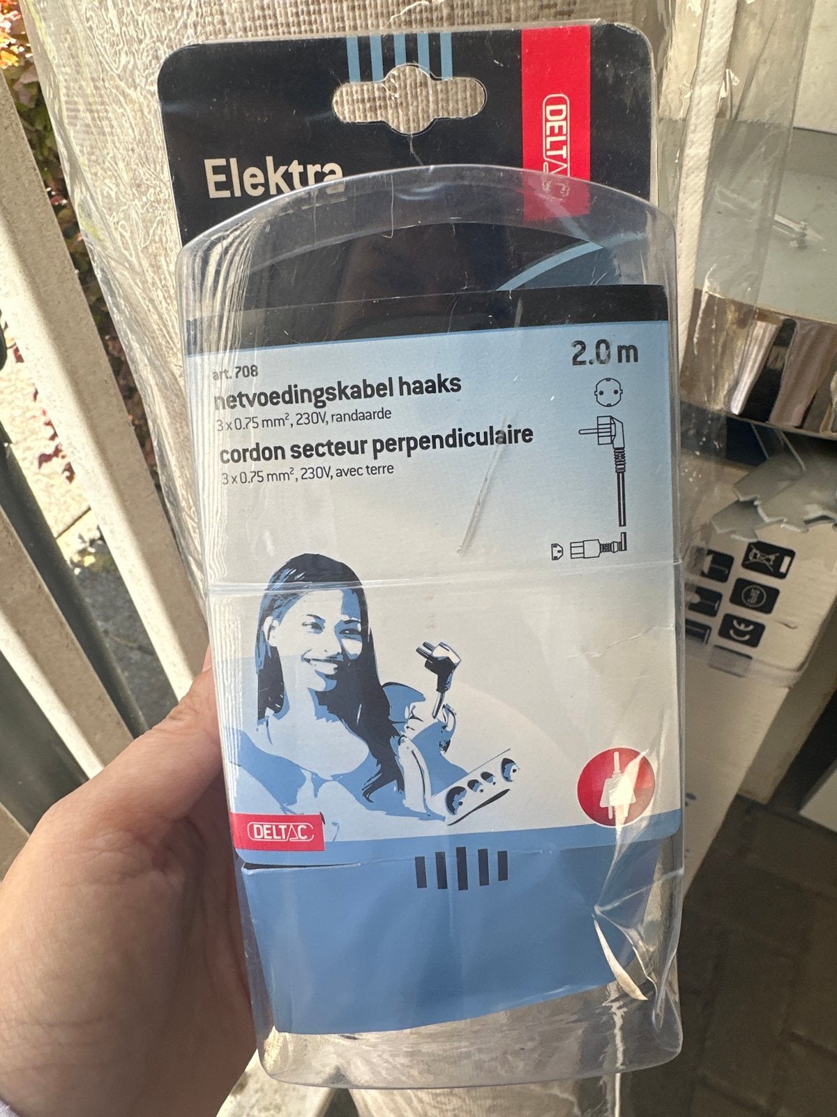 Delta Elektra netsnoer haaks 2.0m, Ophalen of Verzenden, Nieuw, Overige merken, Kabel of Snoer