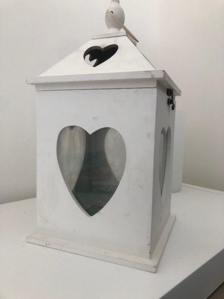 Lamp houder vierkant met glazen hartvormig., Huis en Inrichting, Lampen | Tafellampen, Gebruikt, Nachtlamp, Wit, Ophalen of Verzenden