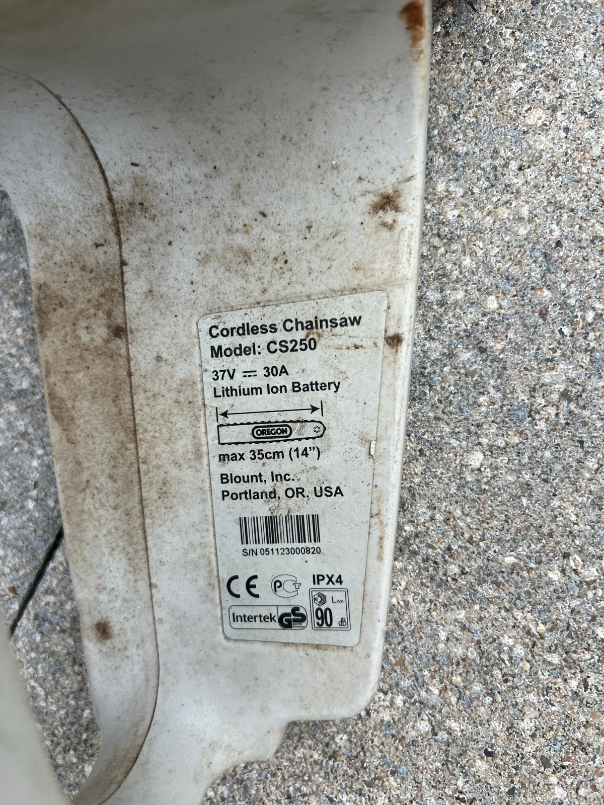 Oregon CS250 Accu Kettingzaag 36V Lithium Ion, Gebruikt, Kettingzaag, Ophalen of Verzenden, 30 tot 70 mm