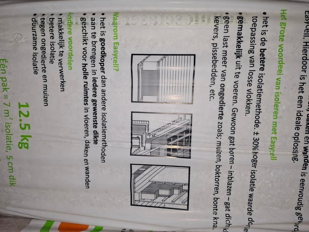 Easycell isolatie - 5 pakken à 12.5 kg, Minder dan 4 cm, Overige materialen, Nieuw, Ophalen of Verzenden
