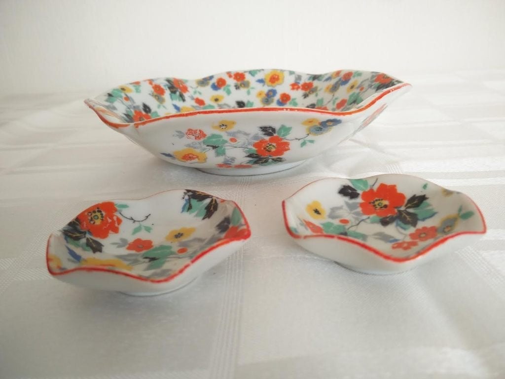 Vintage petit-four set jaren '30 (3-delig) - Bloemmotief, Ophalen of Verzenden
