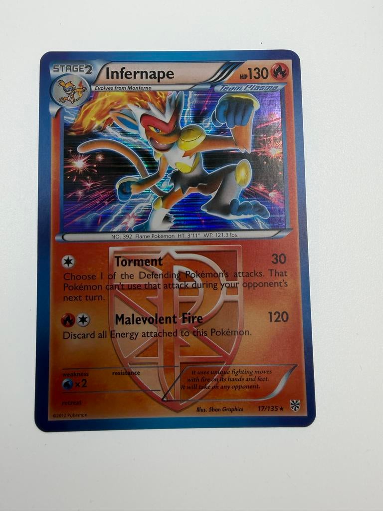 Infernape Pokémon kaart 17/135 Team Plasma Foil, Ophalen of Verzenden, Zo goed als nieuw, Losse kaart, Foil