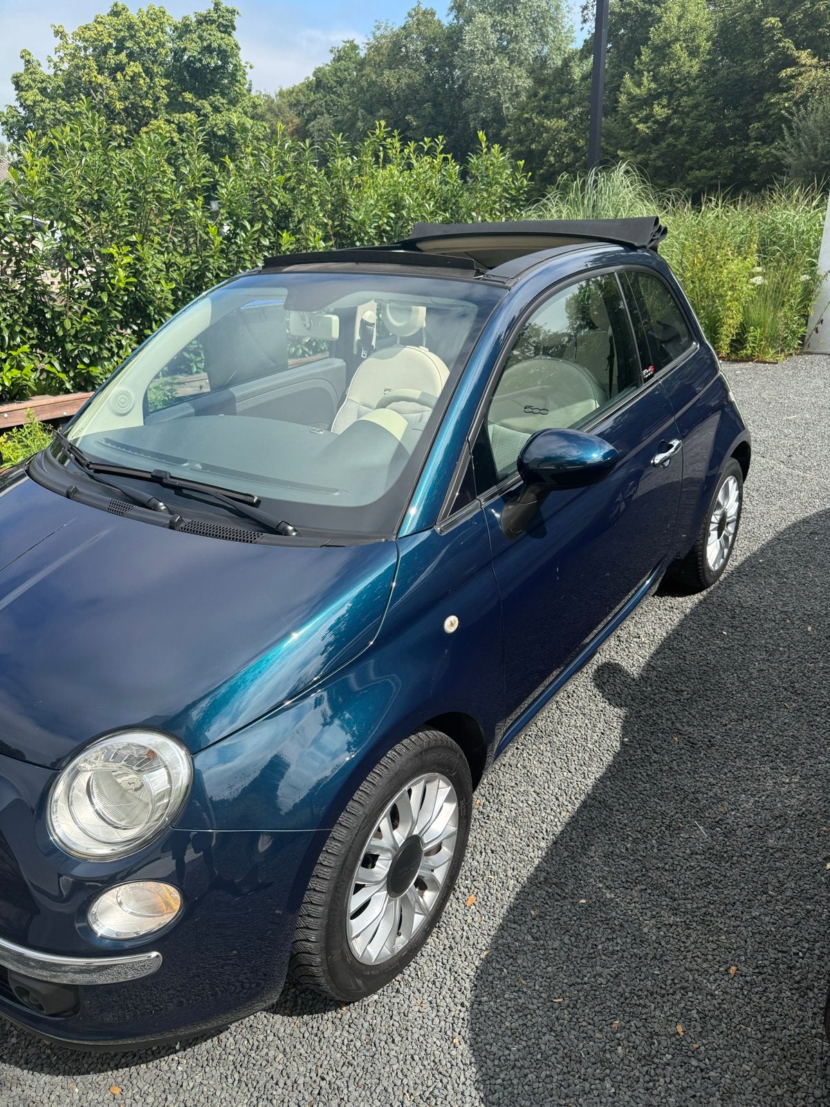 Fiat 500c 1.2 Cabriolet 2015 Blauw/beige Airco, Voorwielaandrijving, 4 cilinders, Handgeschakeld, Particulier