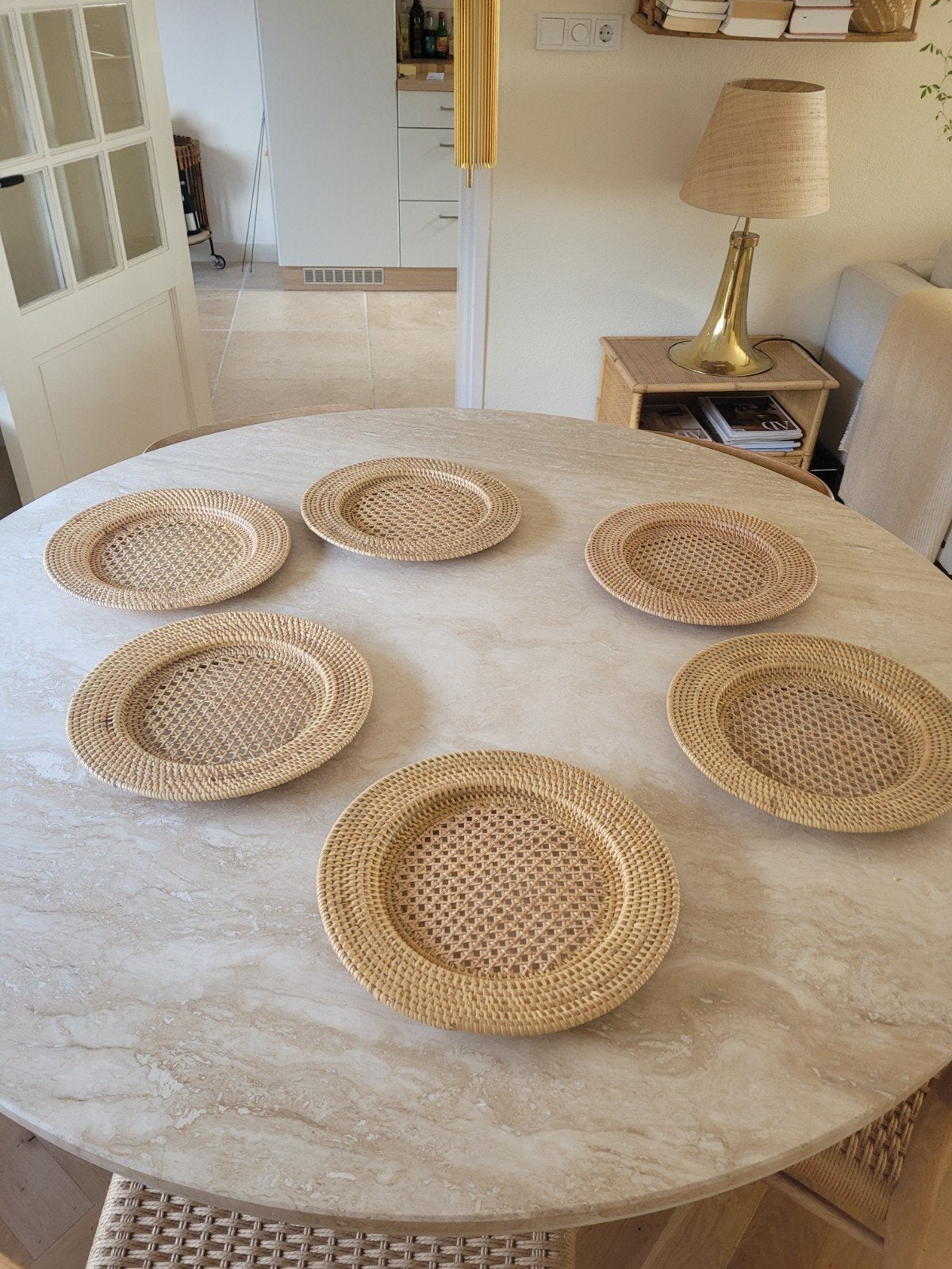 Tiseco set van 6 rotan rieten onderborden placemats rond, Ophalen