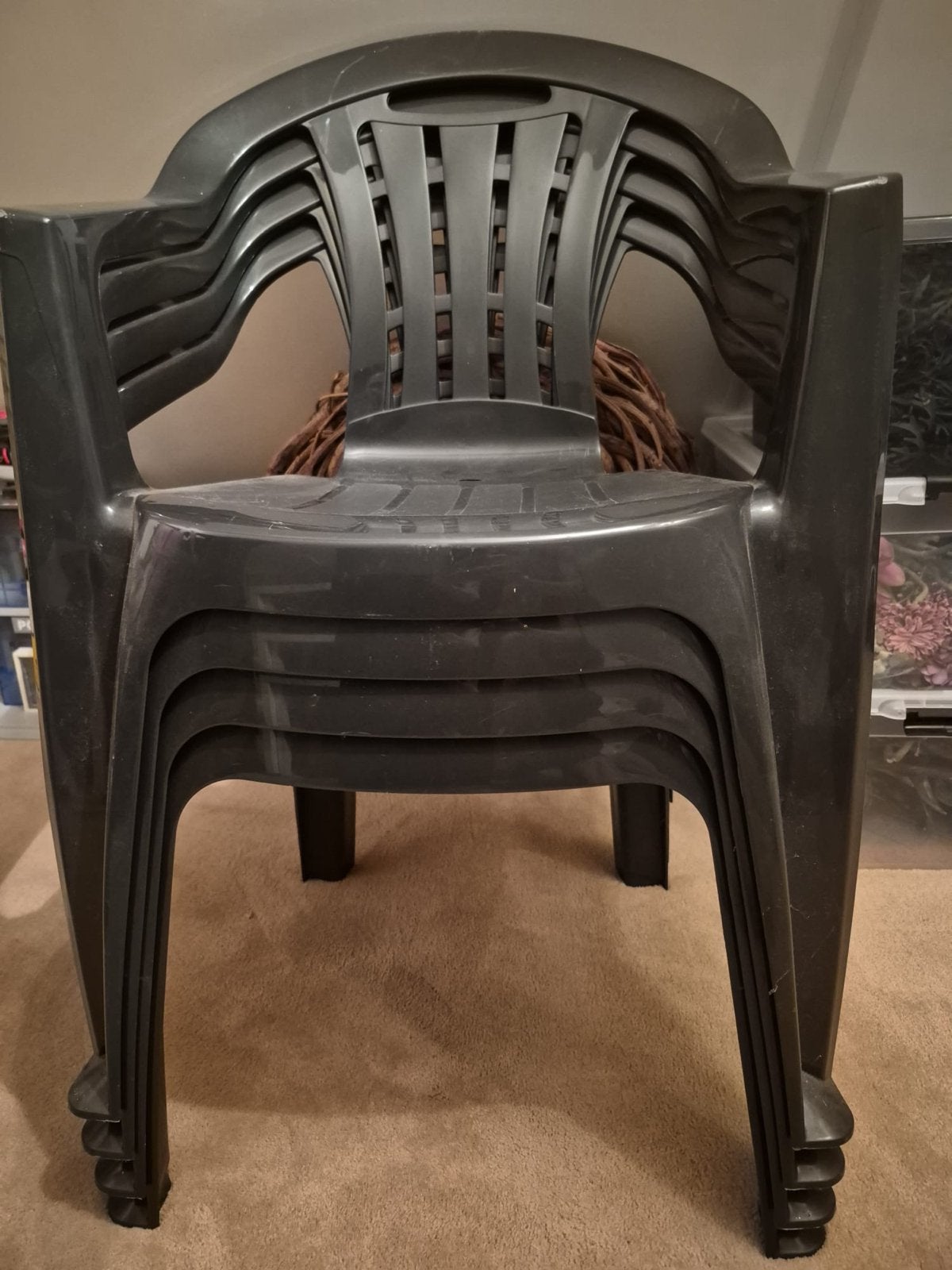 4 stapelbare Jardin tuinstoelen - Zo goed als nieuw, Tuin en Terras, Tuinstoelen, Ophalen, Zo goed als nieuw, Plastic, Stapelbaar