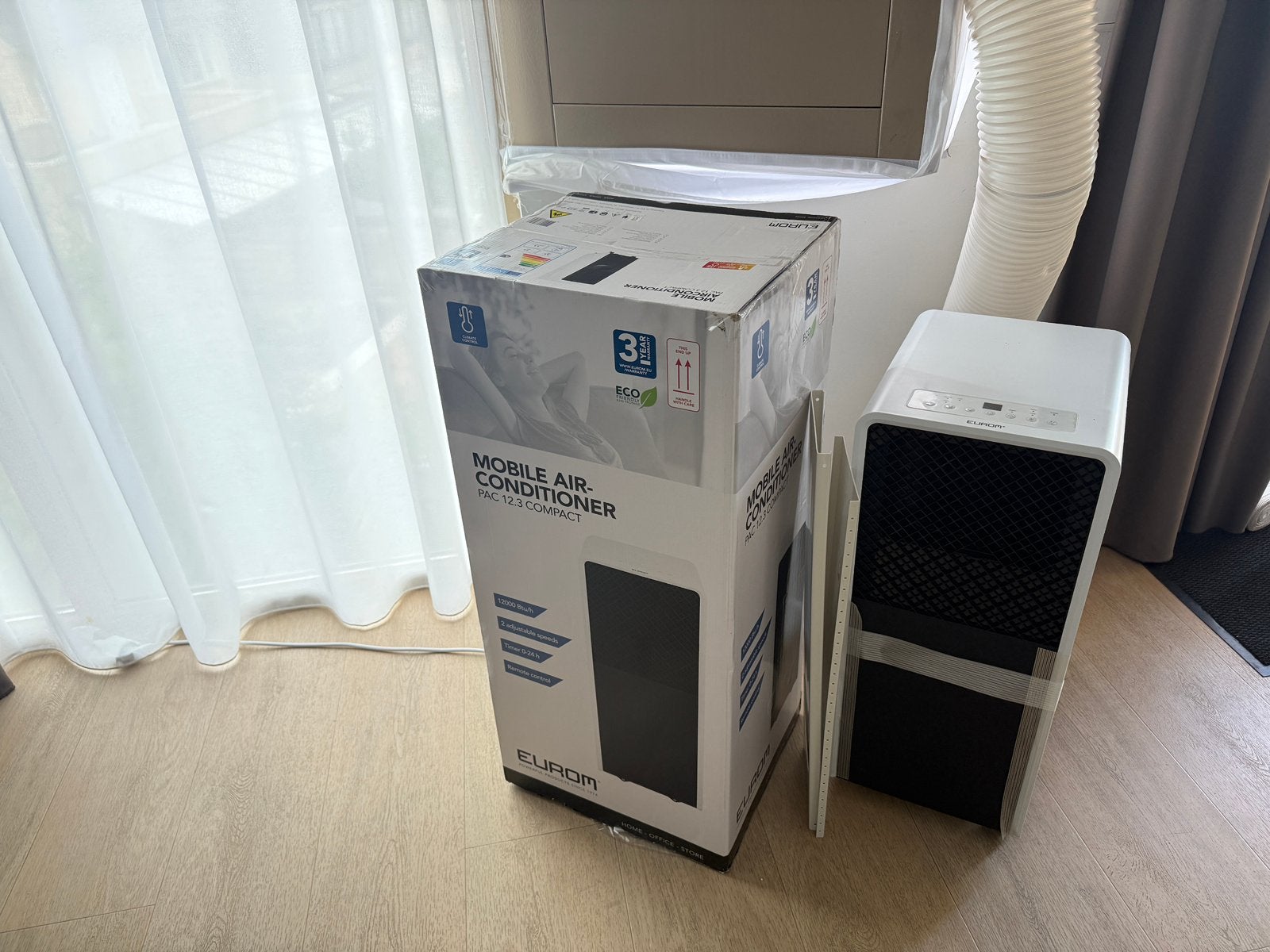 Eurom PAC 12.3 Compact Mobiele Airco 12.000 BTU, Ophalen, Minder dan 60 m³, 3 snelheden of meer, Zo goed als nieuw