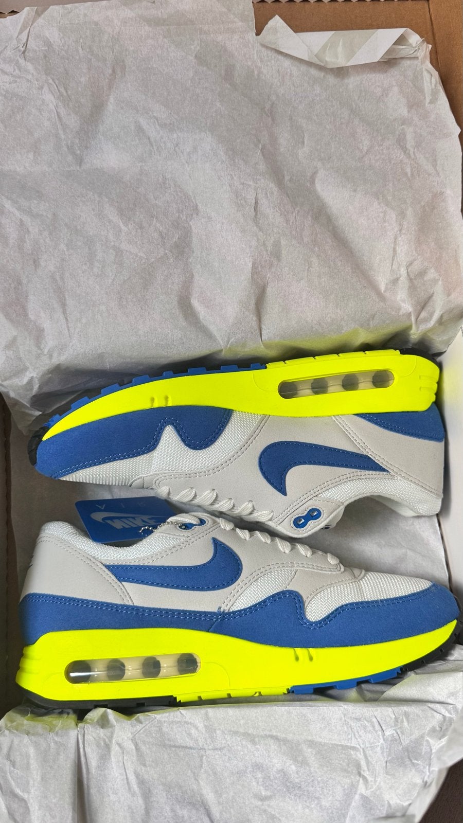 Nike Air Max 1 '86 OG Royal Blue Volt - Nieuw in doos, Kleding | Heren, Ophalen of Verzenden, Nieuw, Blauw, Sneakers of Gympen