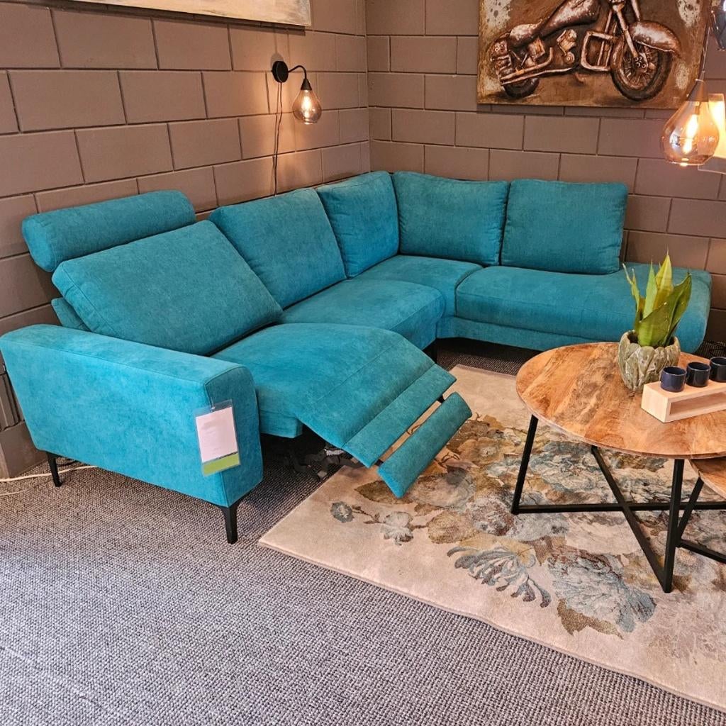 Hoekbank Roros Relaxfunctie turquoise 252x210, Ophalen, 250 tot 300 cm, Zo goed als nieuw, Stof