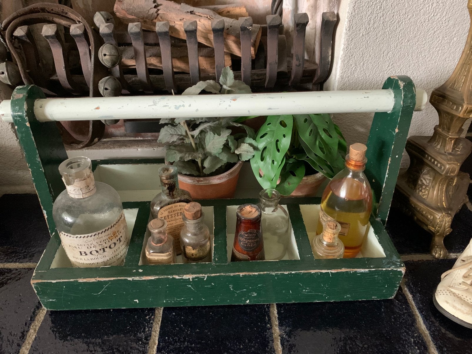 Mooie oud massief houten bak met vakjes decoratie brocante, Groen, Hout, Ophalen of Verzenden, Gebruikt