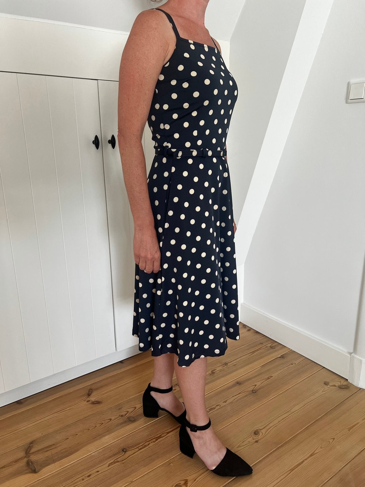 King Louie Blauwe Polkadot Zomerjurk Maat S, Kleding | Dames, Jurken, Blauw, Ophalen of Verzenden, Knielengte, Maat 36 (S)