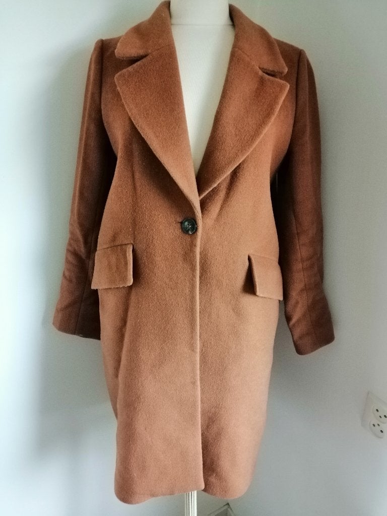 H&M mantel roestbruin wol maat 36, Kleding | Dames, Jassen | Winter, Bruin, Ophalen of Verzenden, Zo goed als nieuw, Maat 36 (S)
