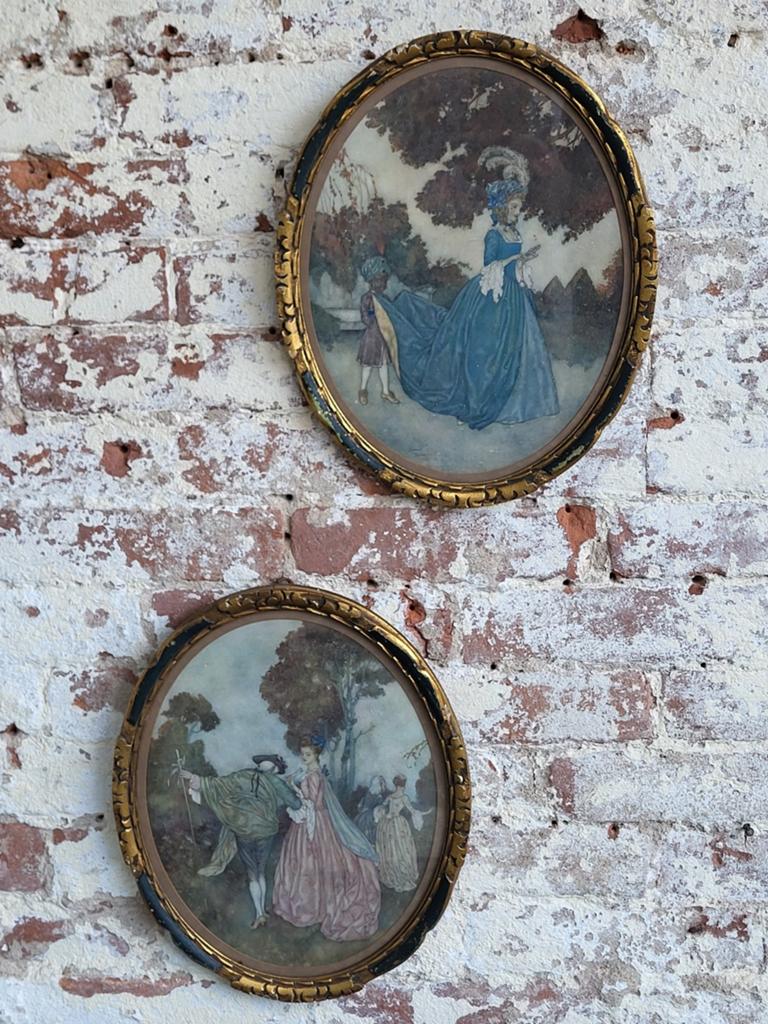 Set franse brocante schilderijen / prenten /allegonda, Antiek en Kunst, Ophalen of Verzenden