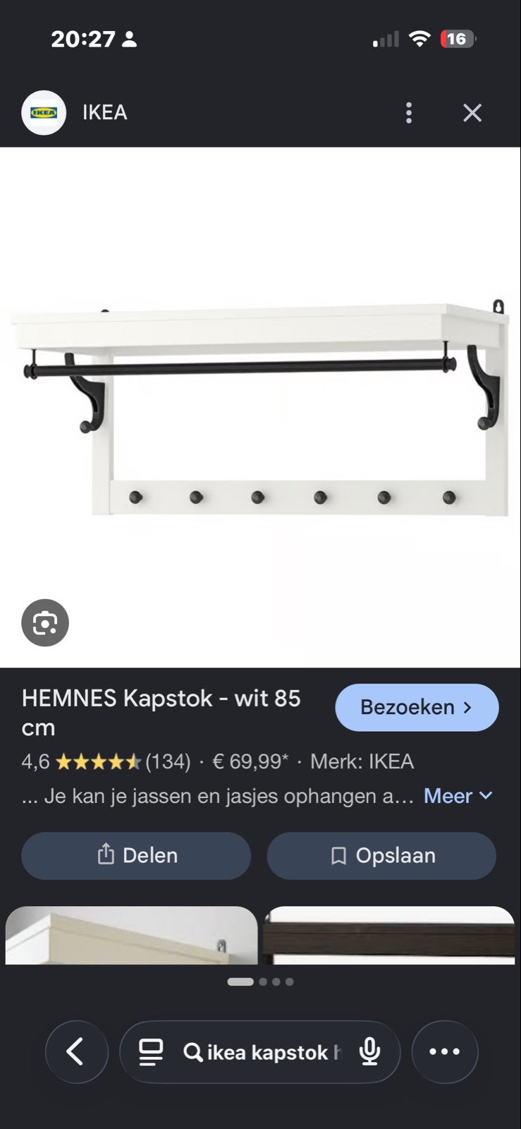 IKEA HEMNES Kapstok - Wit 85 cm, Gebruikt, Minder dan 100 cm, Hout, Ophalen