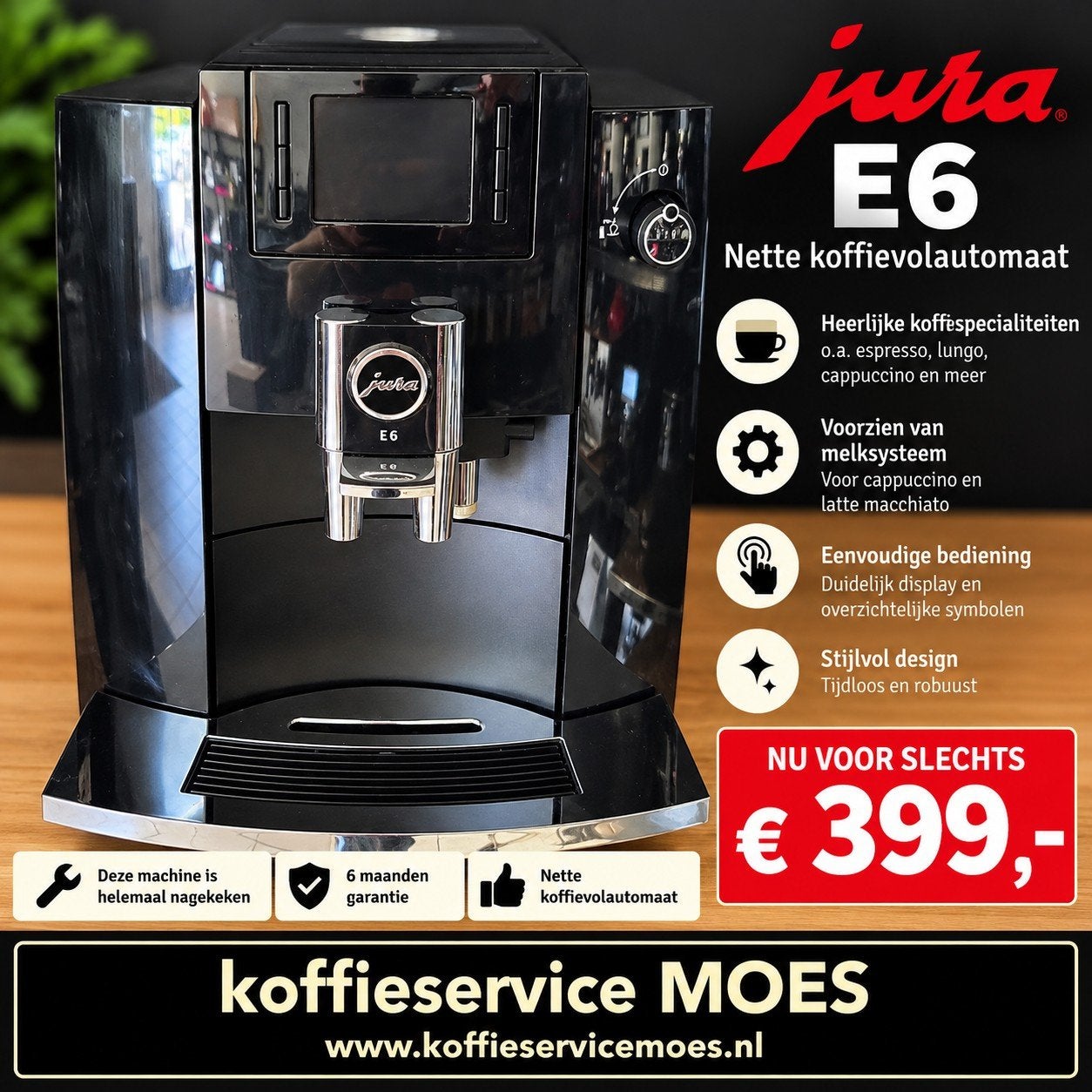 jura E6 gebruikt gereviseerd, Afneembaar waterreservoir, 10 kopjes of meer, Koffiemachine, Refurbished