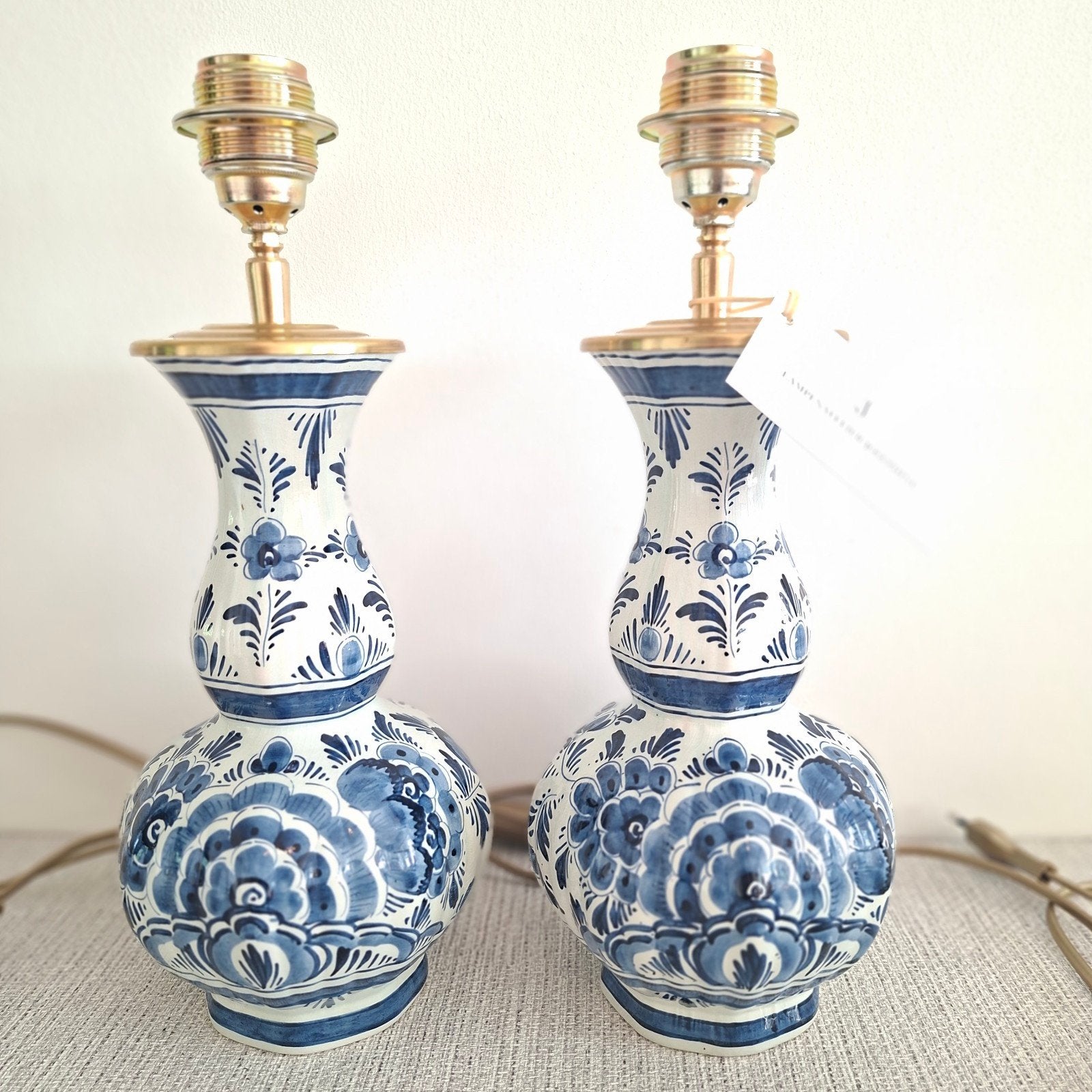 Set van 2 handgemaakte vaaslampen Delfts blauw, Huis en Inrichting, Ophalen of Verzenden, Vintage