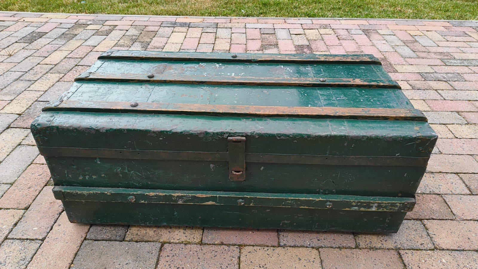 Vintage houten kist - Groen, Ophalen, Gebruikt