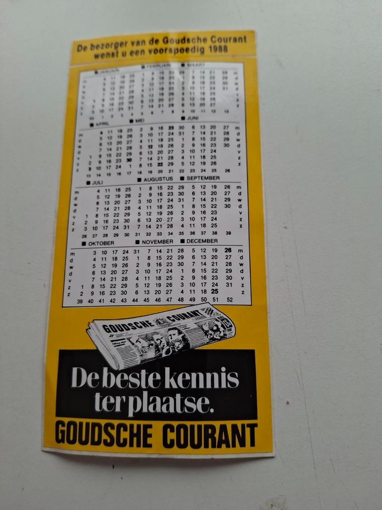 Grote sticker Goudse Courant kalender 1988, Verzamelen, Merken en Reclamevoorwerpen, Ophalen of Verzenden, Zo goed als nieuw, Overige typen