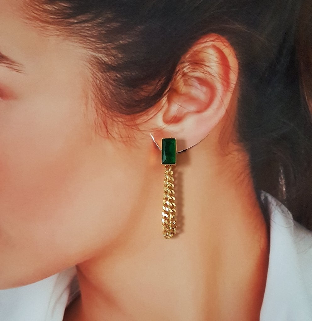 Oorbellen RVS in Gold / Smaragd kleurige Zirconia, Met kristal, Overige materialen, Verzenden, Nieuw