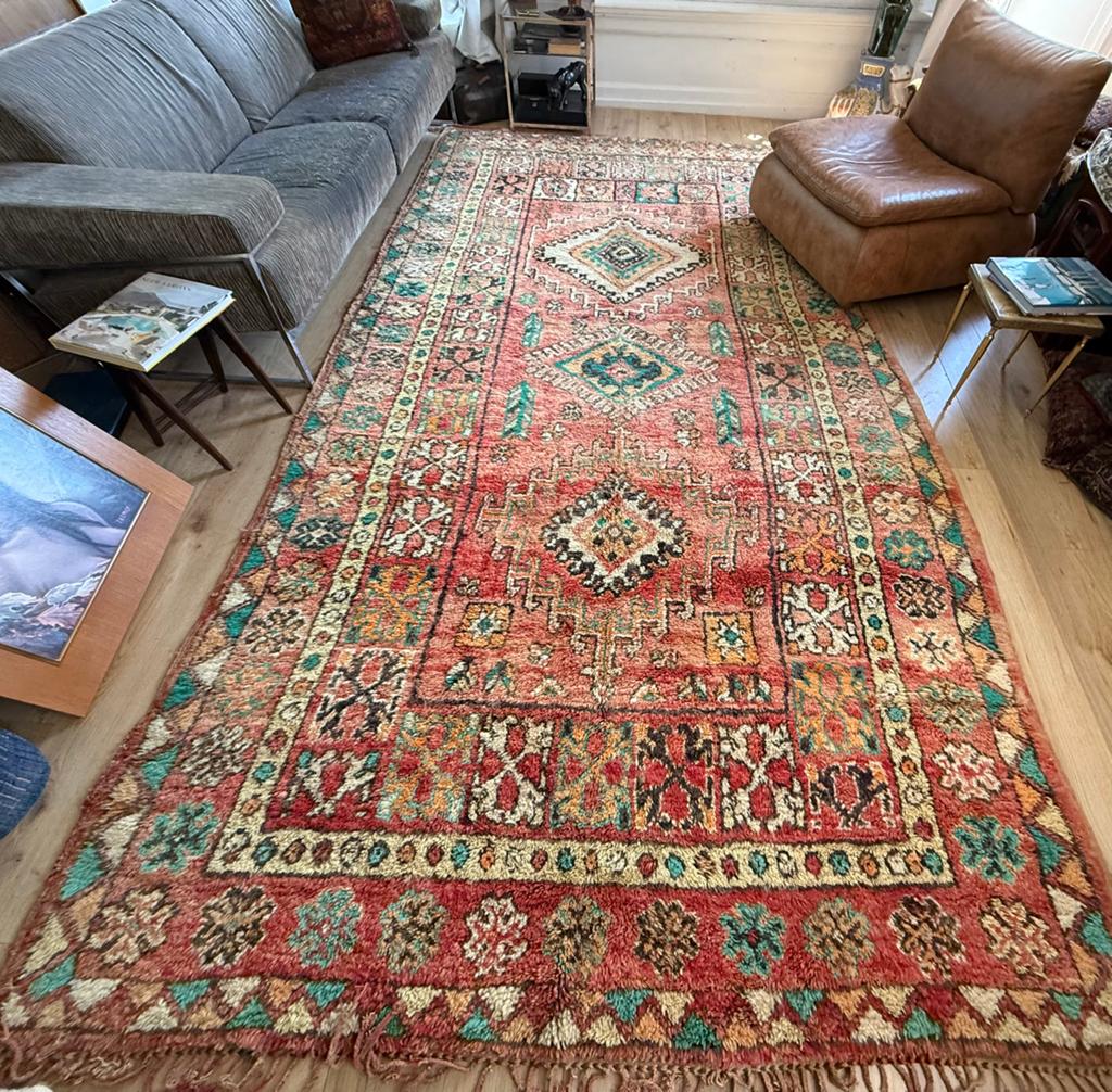 Vintage Marokkaans Tapijt 394x204 cm Jaren 70 handgemaakt, Jacob van Lennepkade 42-2,1053ML, Amsterdam, Crème, Info@bababoho.com