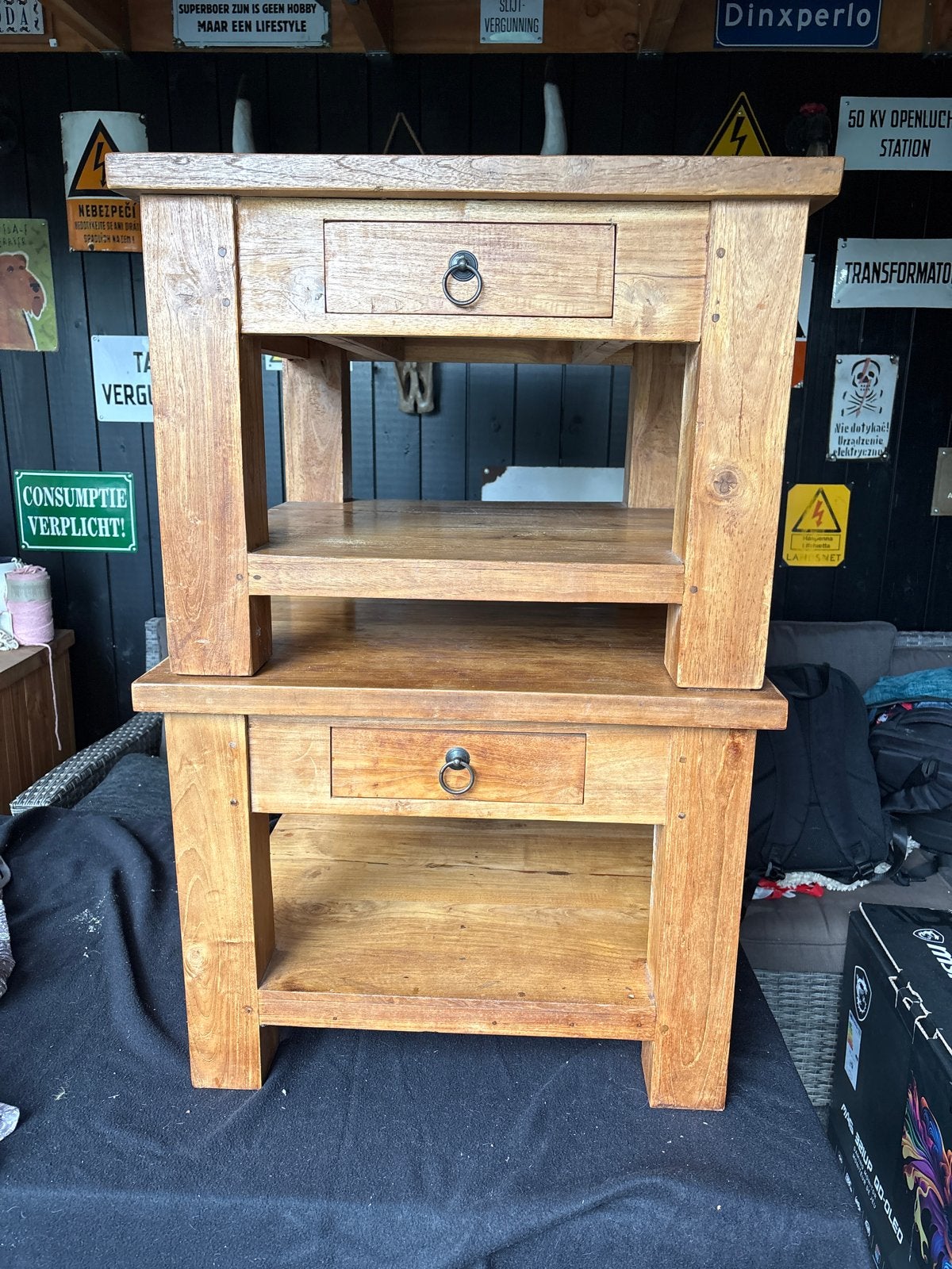 2 Solon Teak Tafeltjes 60x60x45 cm, Ophalen, Minder dan 45 cm, Gebruikt, Vierkant