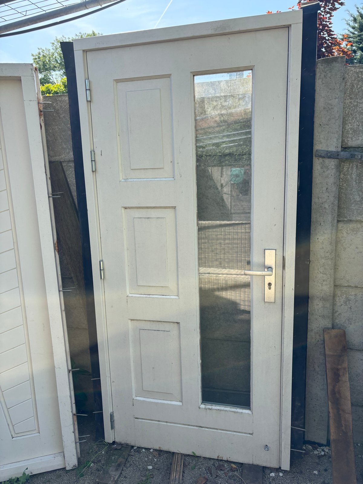 Gebruikte hardhouten achter / buiten deur met glas, Doe-het-zelf en Verbouw, Deuren en Horren, Ophalen, Gebruikt, 80 tot 100 cm