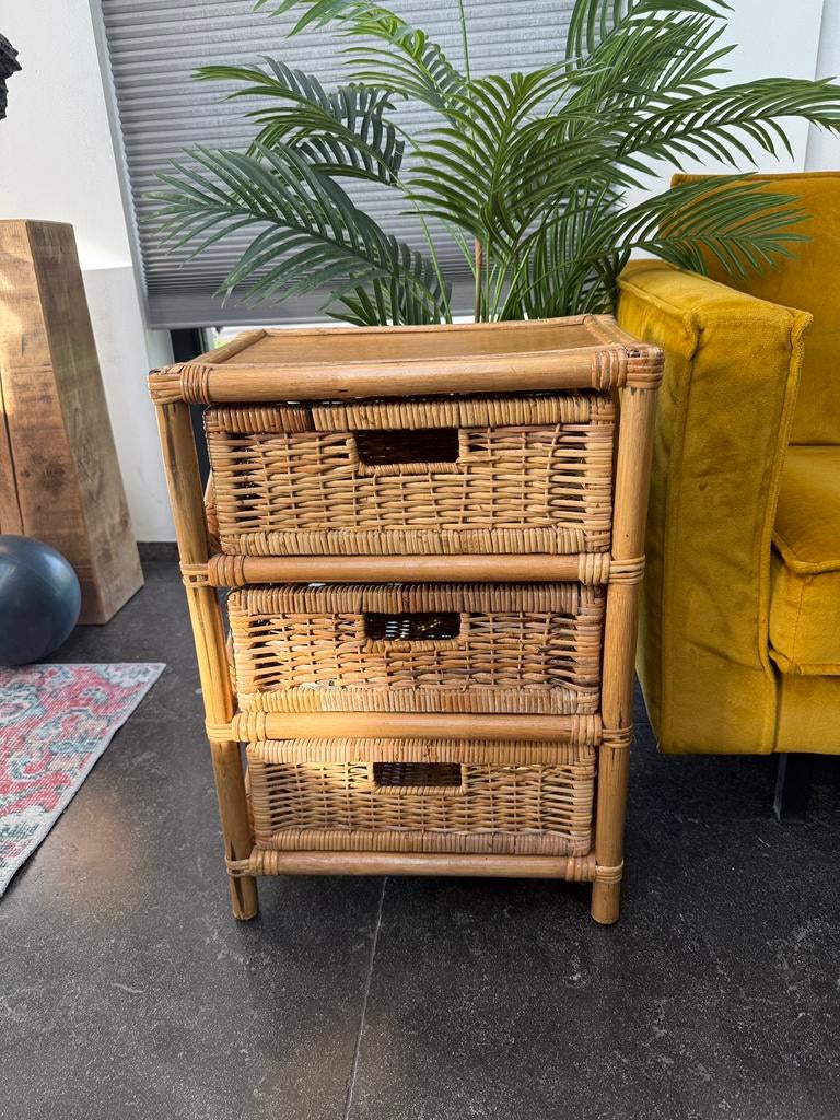 Rotan ladekastje met 3 manden – boho / vintage – opbergen, Ophalen, 50 tot 100 cm, Zo goed als nieuw, Minder dan 100 cm