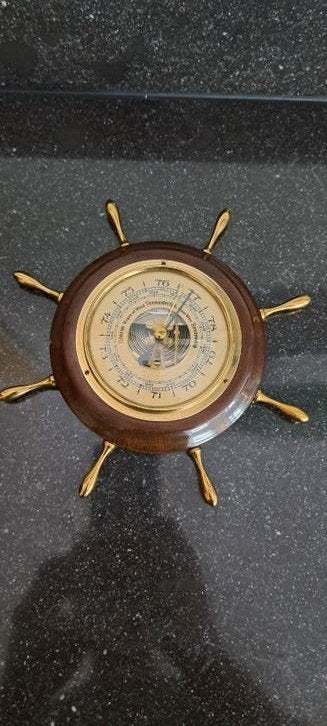 vintage jaren 70 barometer scheepsstuurwiel, Ophalen of Verzenden, Barometer