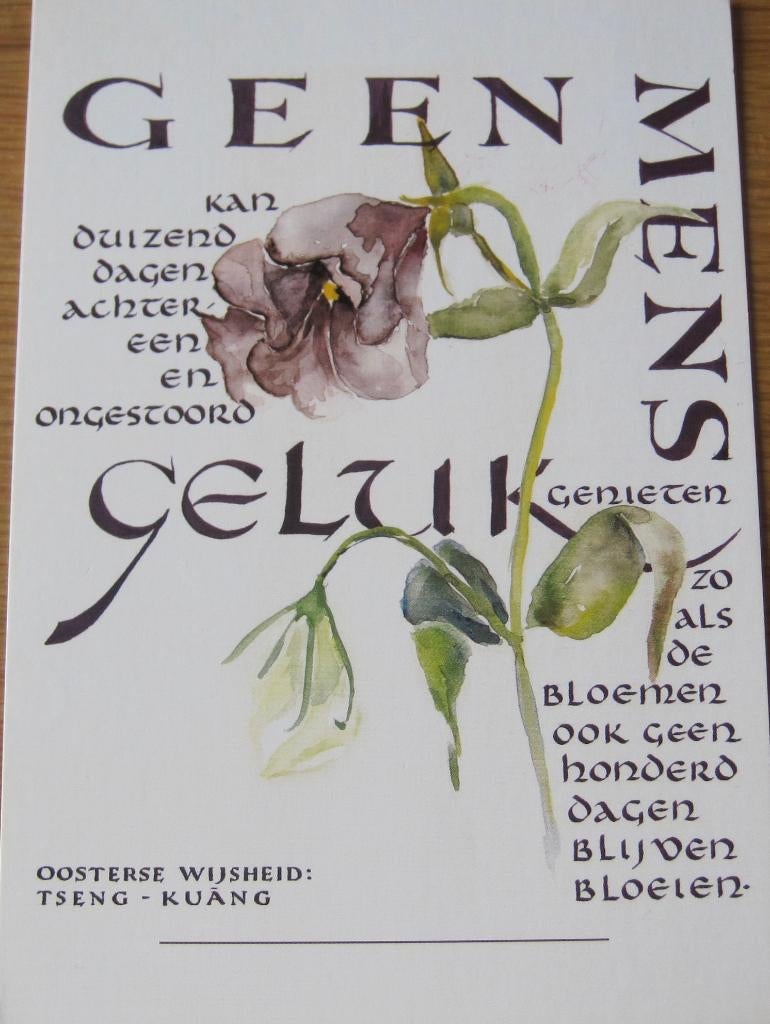spreuken - Geen mens kan duizend dagen geluk genieten -nieuw, Verzenden, 1980 tot heden, Ongelopen, Overige thema's