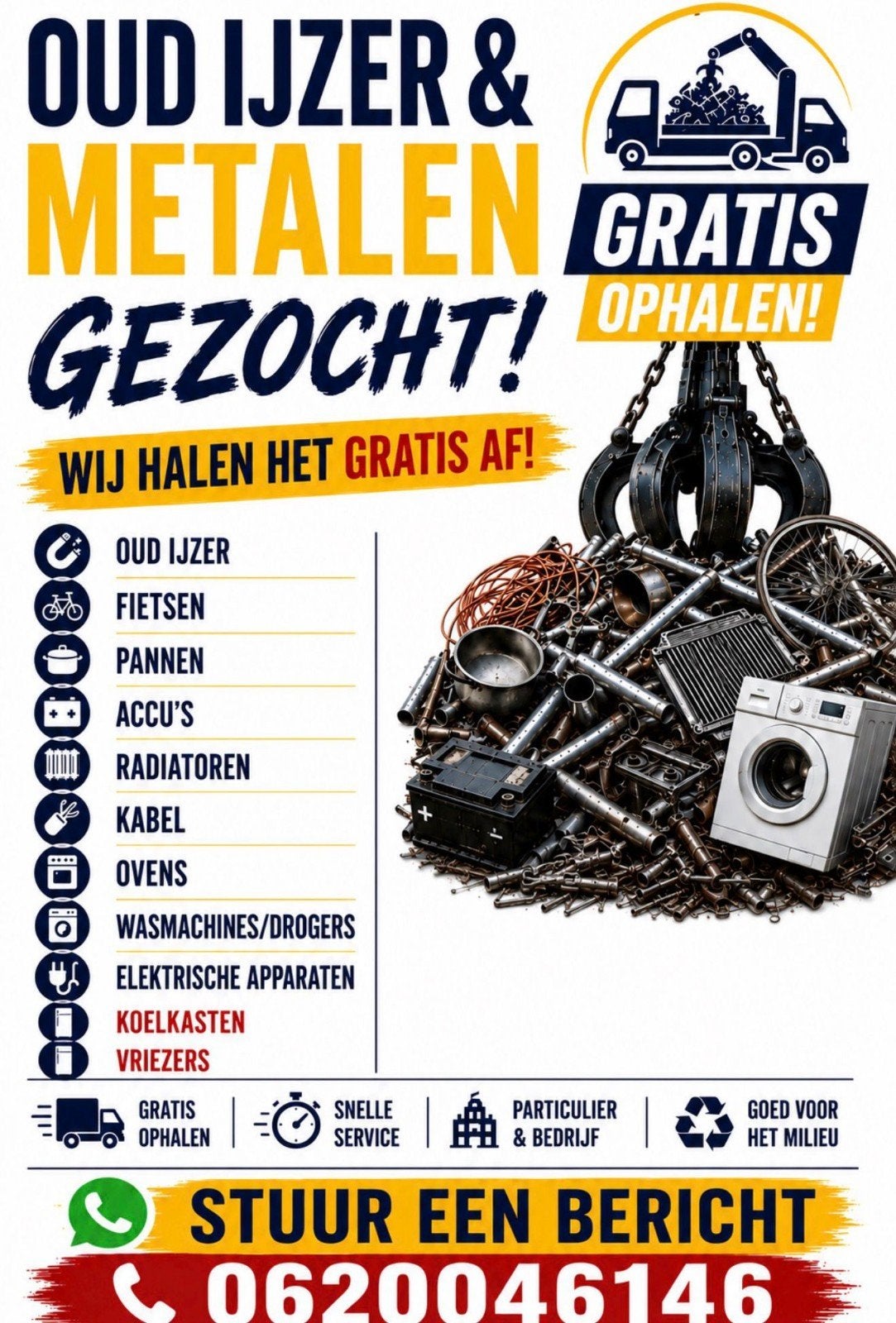 GRATIS U oud ijzer en metalen opgehaald bij u thuis, Doe-het-zelf en Verbouw, Metalen, Ophalen