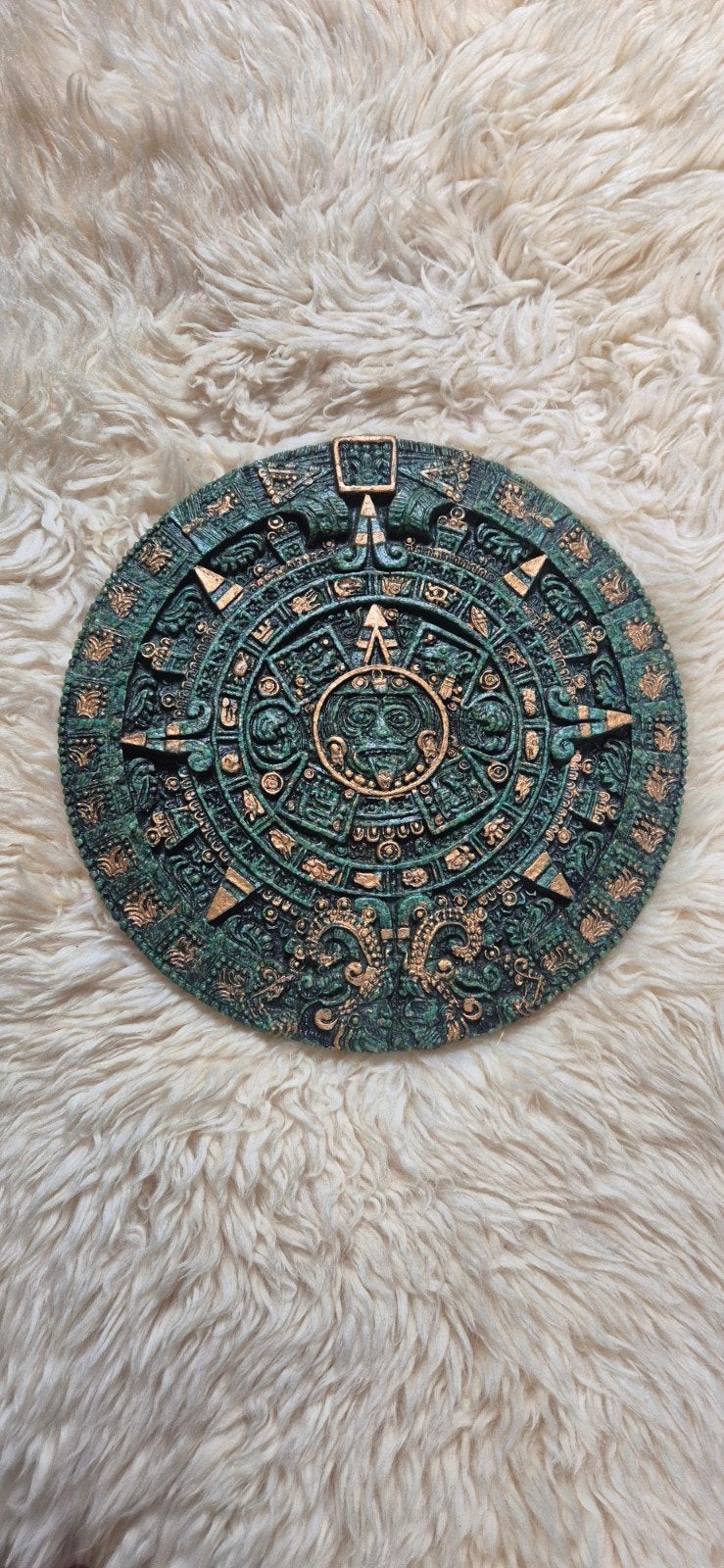 Azteekse Kalender Wanddecoratie - Groen/Goud, Antiek en Kunst, Ophalen of Verzenden