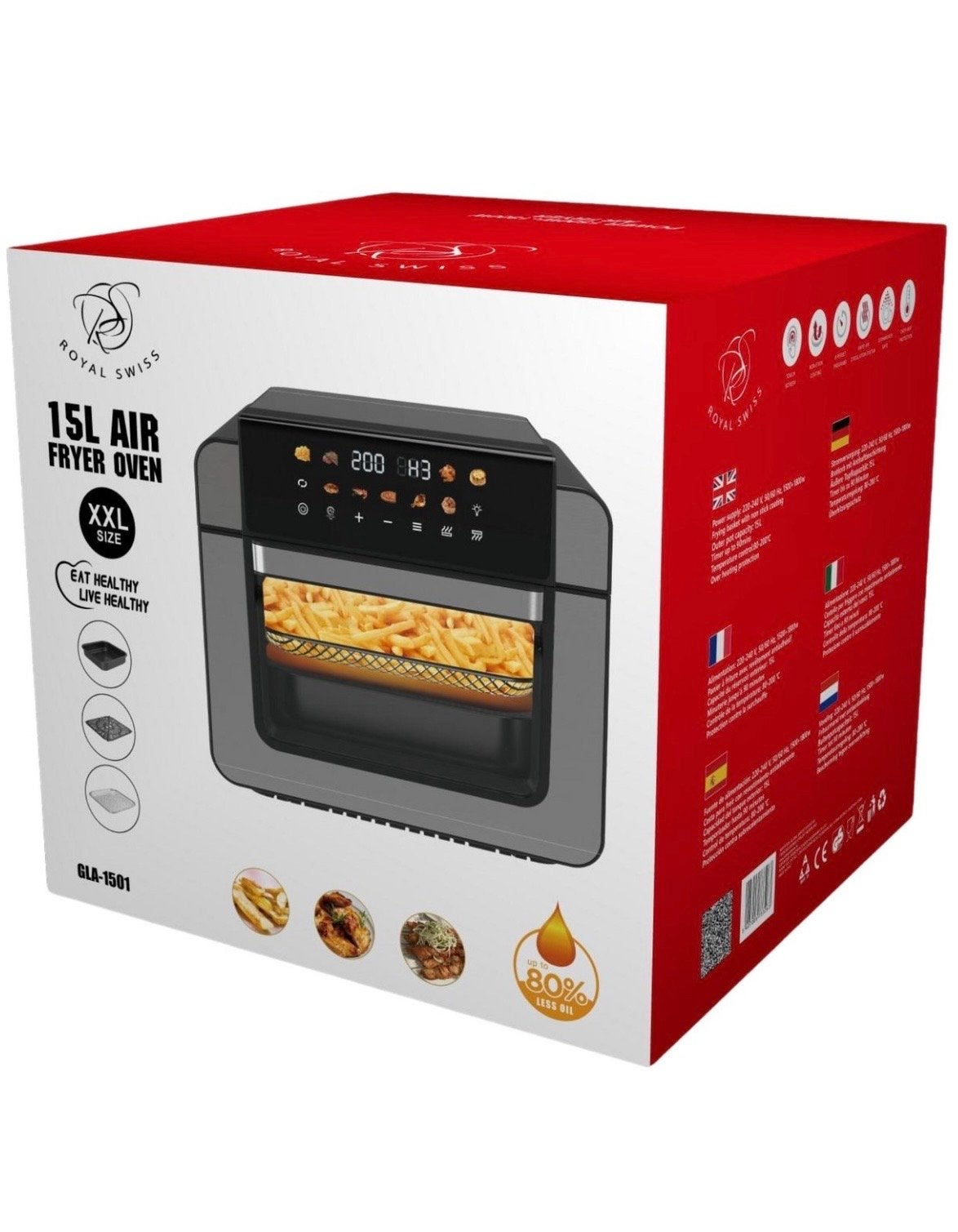 Royal Swiss 15L Airfryer Oven XXL - Gezond Frituren, Witgoed en Apparatuur, Ophalen, Zo goed als nieuw, Airfryer XXL, 1500 gram of meer