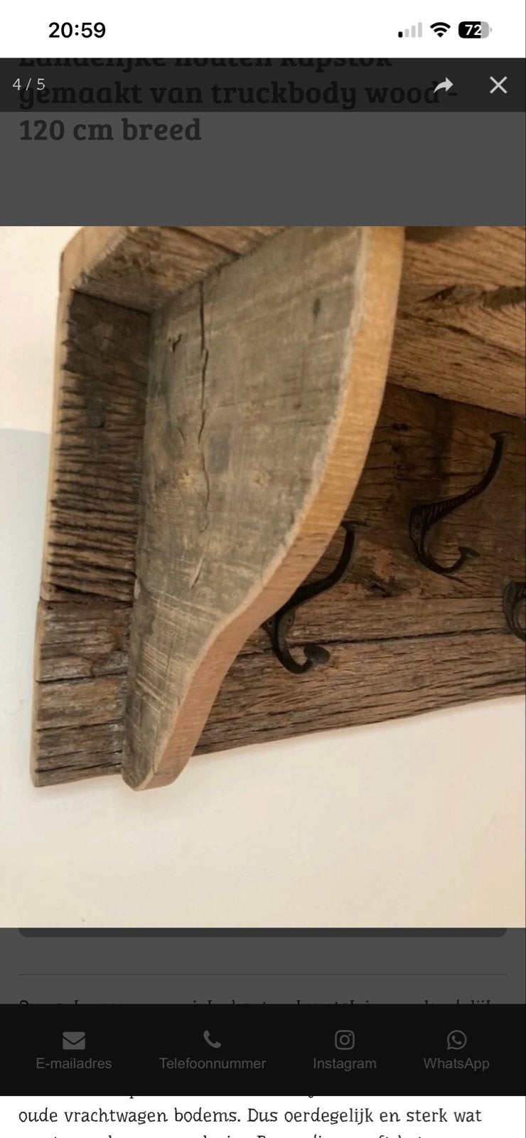 Zware kwaliteit truckerswood houten kapstok 120 cm met 6 hak, Gebruikt, Minder dan 100 cm, Hout, Ophalen