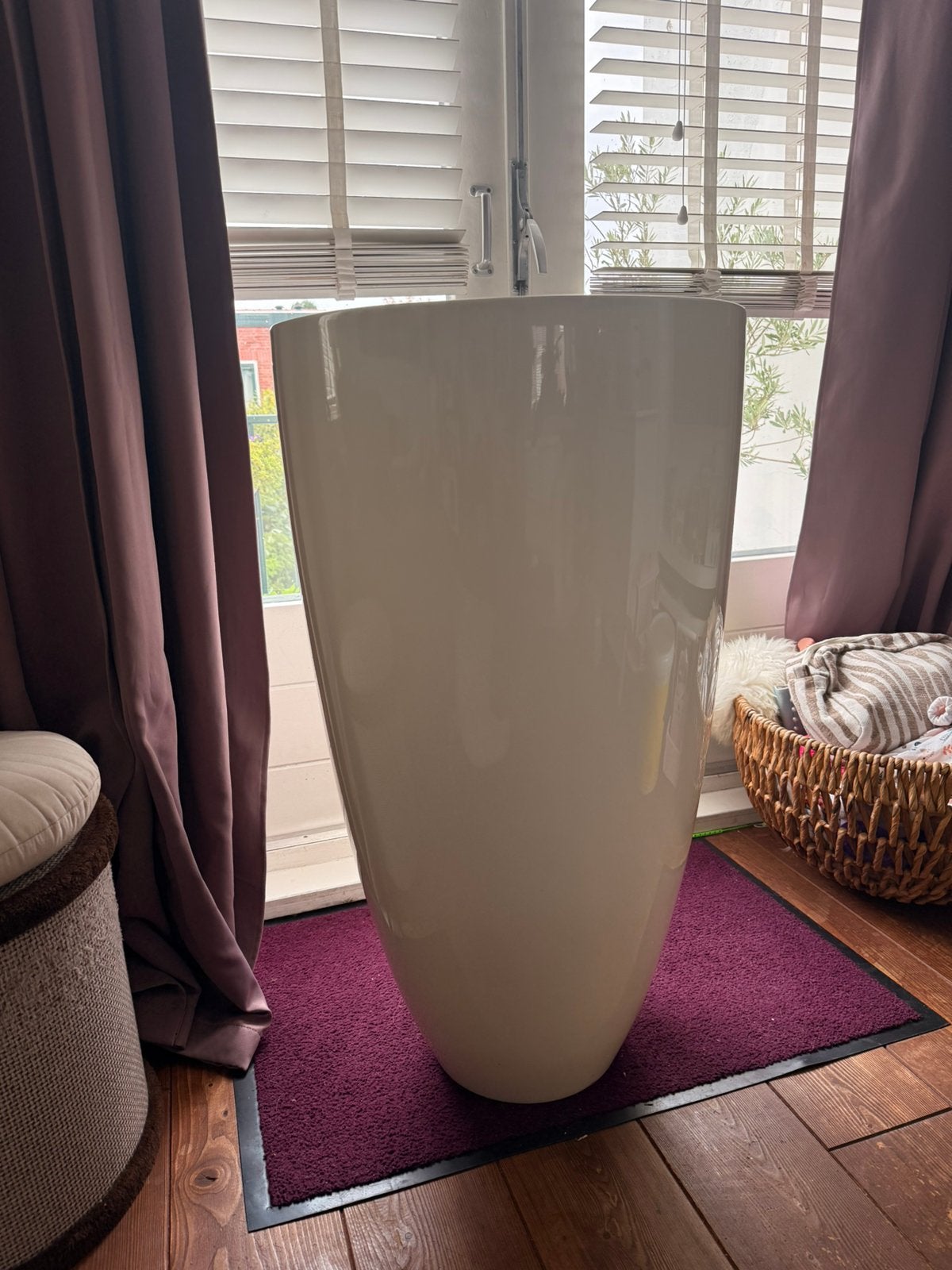 Prachtige hoogglans witte bloempot, Ophalen, Kunststof, 40 cm of meer, Rond