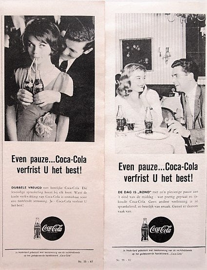 17 vintage advertenties reclames Coca-Cola 1953-67 Coke, Ophalen of Verzenden, Gebruikt, Reclamebord