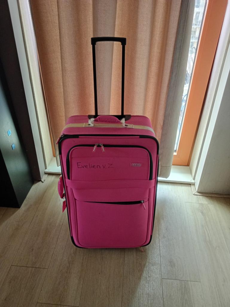 Roze reiskoffer met wieltjes en uitschuifbare handgreep, Sieraden, Tassen en Uiterlijk, Koffers, Overige materialen, Wieltjes