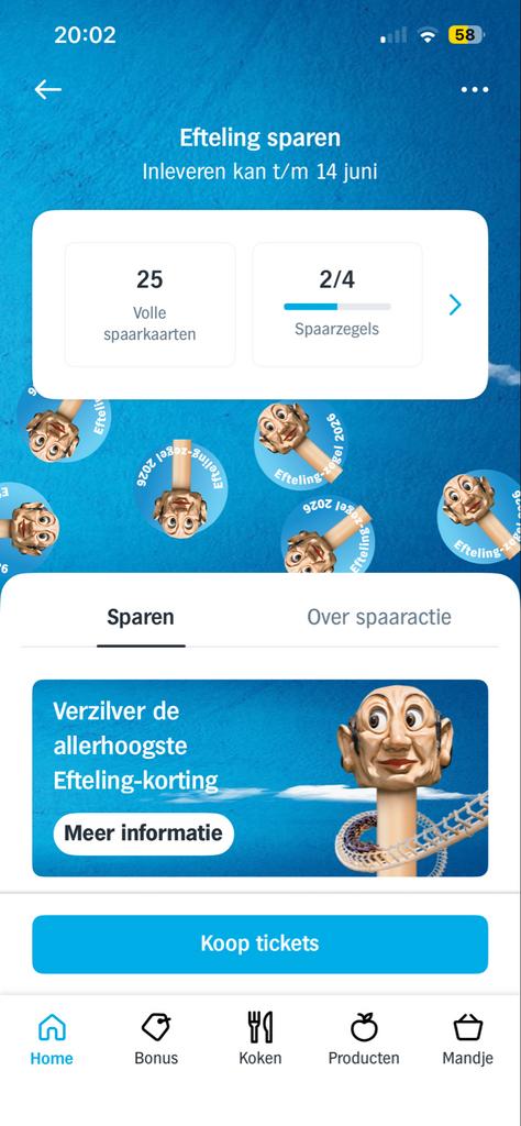 25 AH efteling kaarten, Eén persoon, Kortingskaart