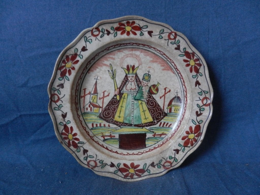 Creamware bordje Vrouwe van Kevelaer ca. 1790 d.17 (barst), Ophalen of Verzenden