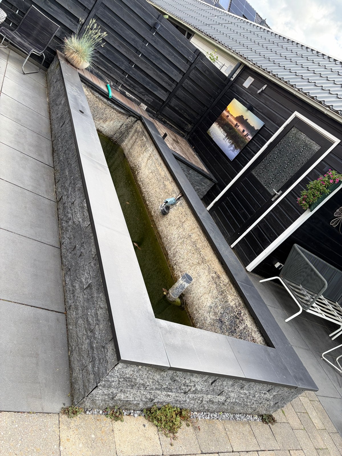 Gratis vijver: L5xB1.3xD1.5m, sandwichpanelen, PVC folie, Tuin en Terras, Ophalen, Gebruikt