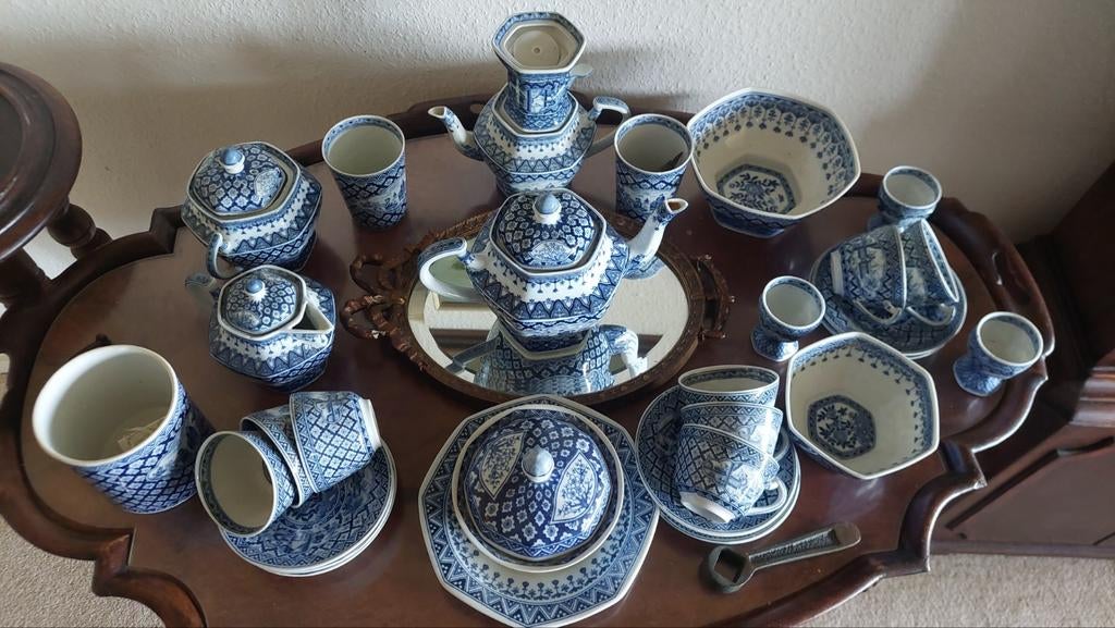 Blauw-wit lange lijs servies, Antiek en Kunst, Ophalen of Verzenden