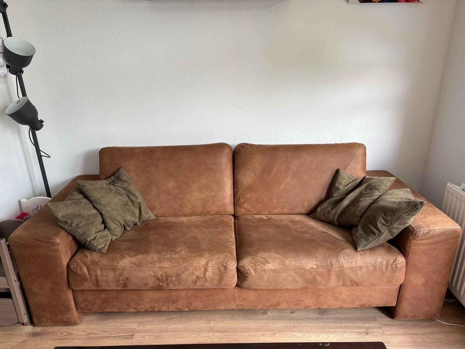 Comfortabele bruine bank en fauteuil set, Huis en Inrichting, Ophalen, Gebruikt, Driepersoons, 75 tot 100 cm