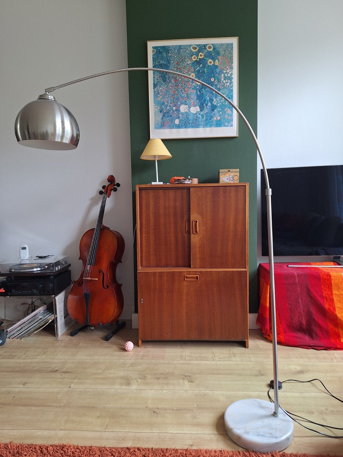 Booglamp met marmeren voet en metalen kap, Ophalen, Gebruikt, 200 cm of meer, Overige materialen