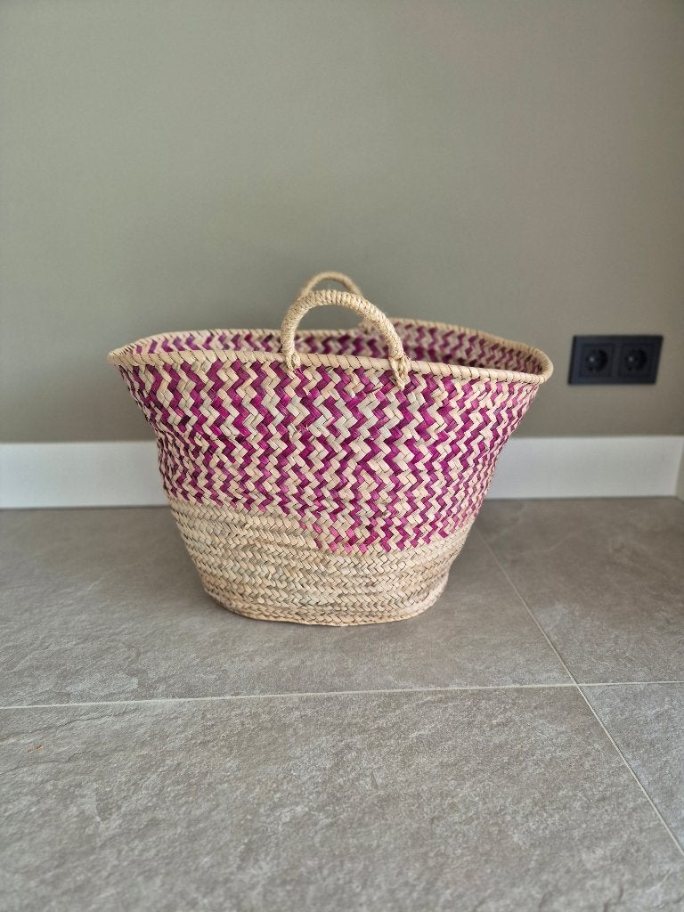 Rieten tas met roze accenten, Ophalen of Verzenden, Zo goed als nieuw, Roze, Shopper
