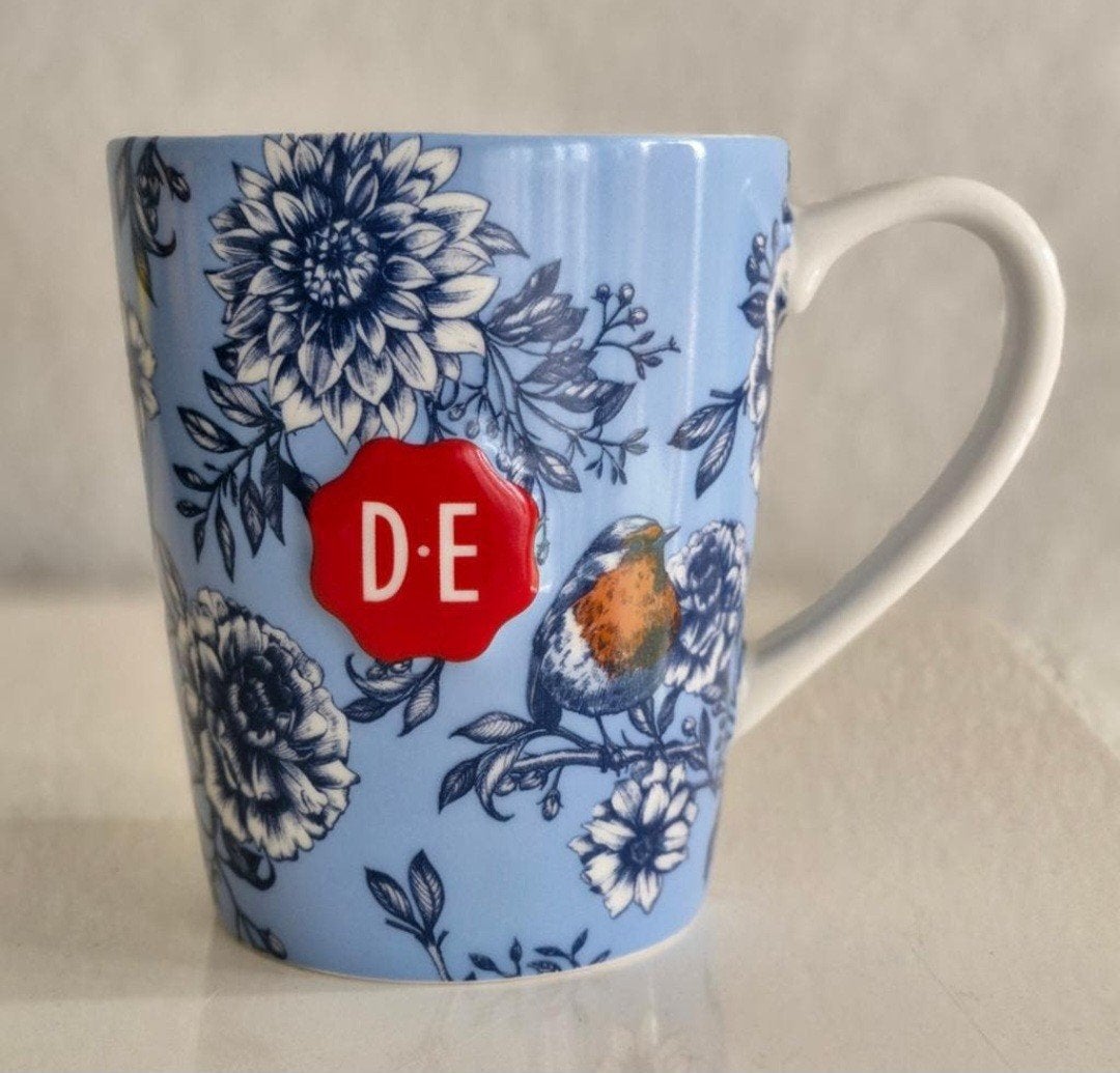 Douwe Egberts Beker met vogel- en bloemenprint, Huis en Inrichting, Keuken | Servies, Ophalen of Verzenden, Zo goed als nieuw
