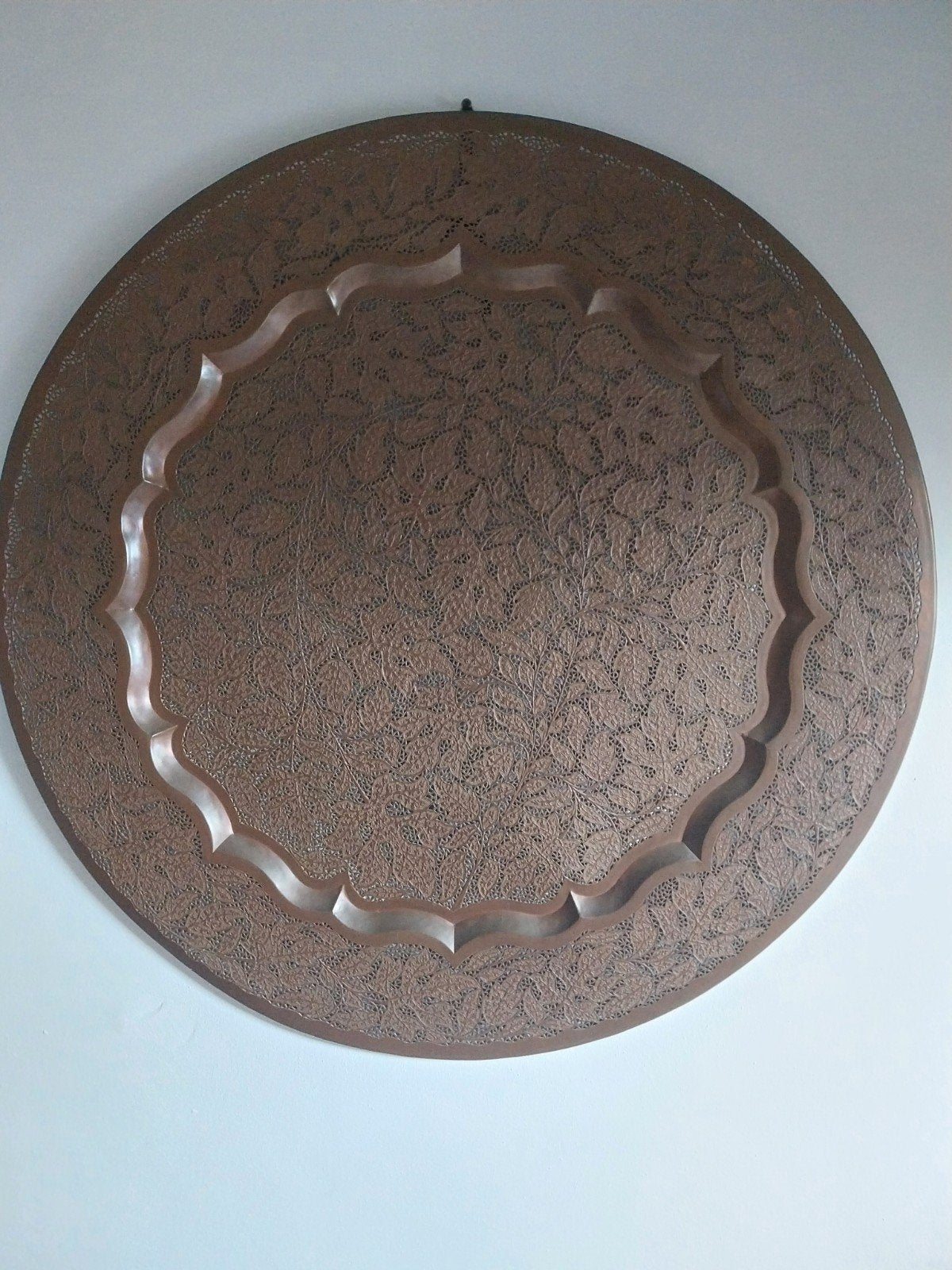 Koperen tafeltje ook leuk aan de muur 90 cm diameter doe een, Ophalen, Koper