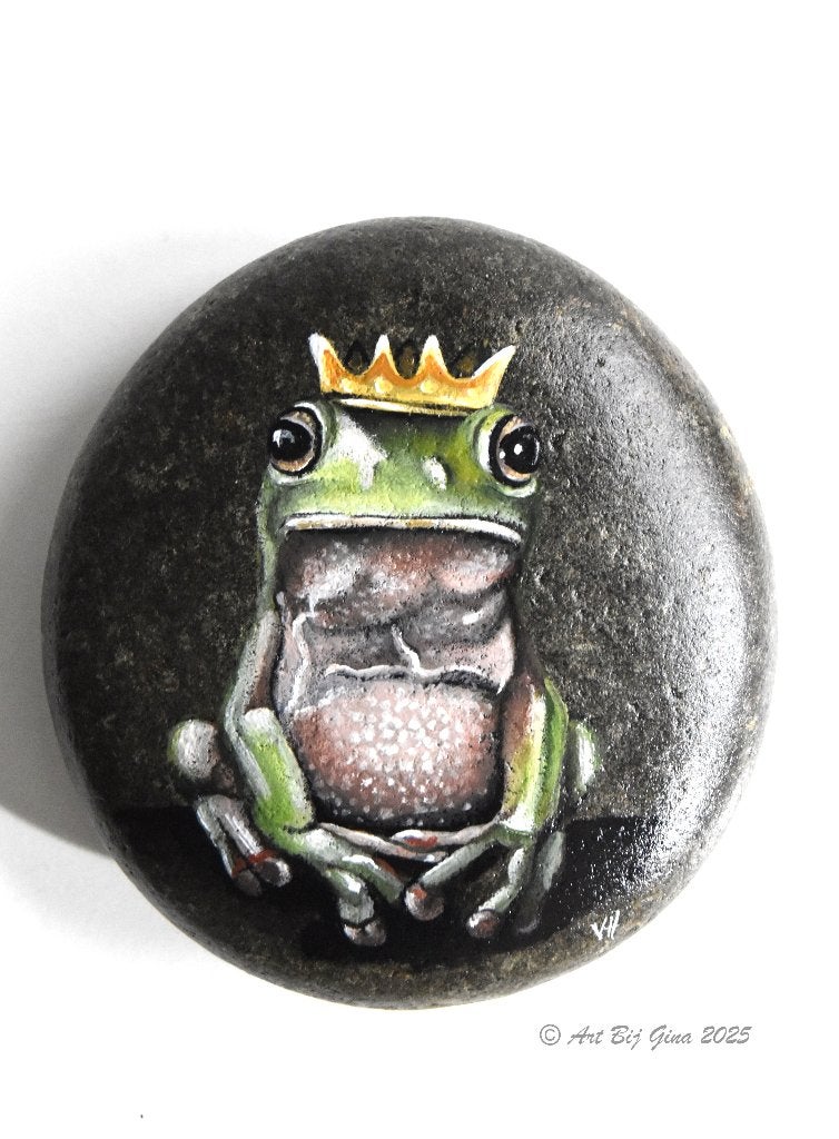 Prince Charming, knappe kikker geschilderd op steen, Ophalen of Verzenden