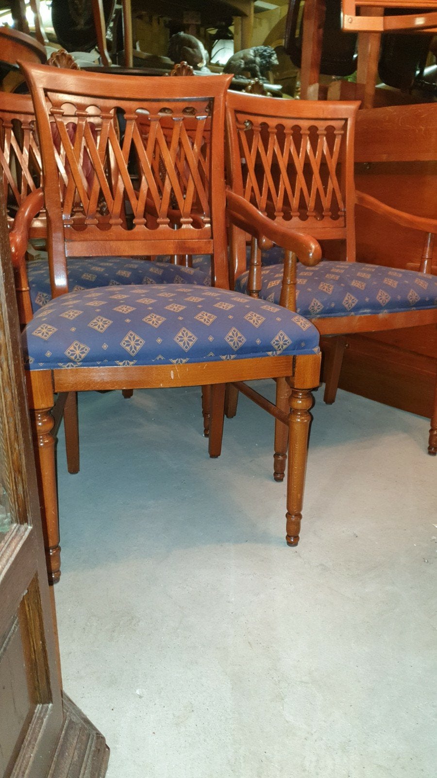 4 Kersen eetkamer armstoelen met blauwe bekleding, Ophalen
