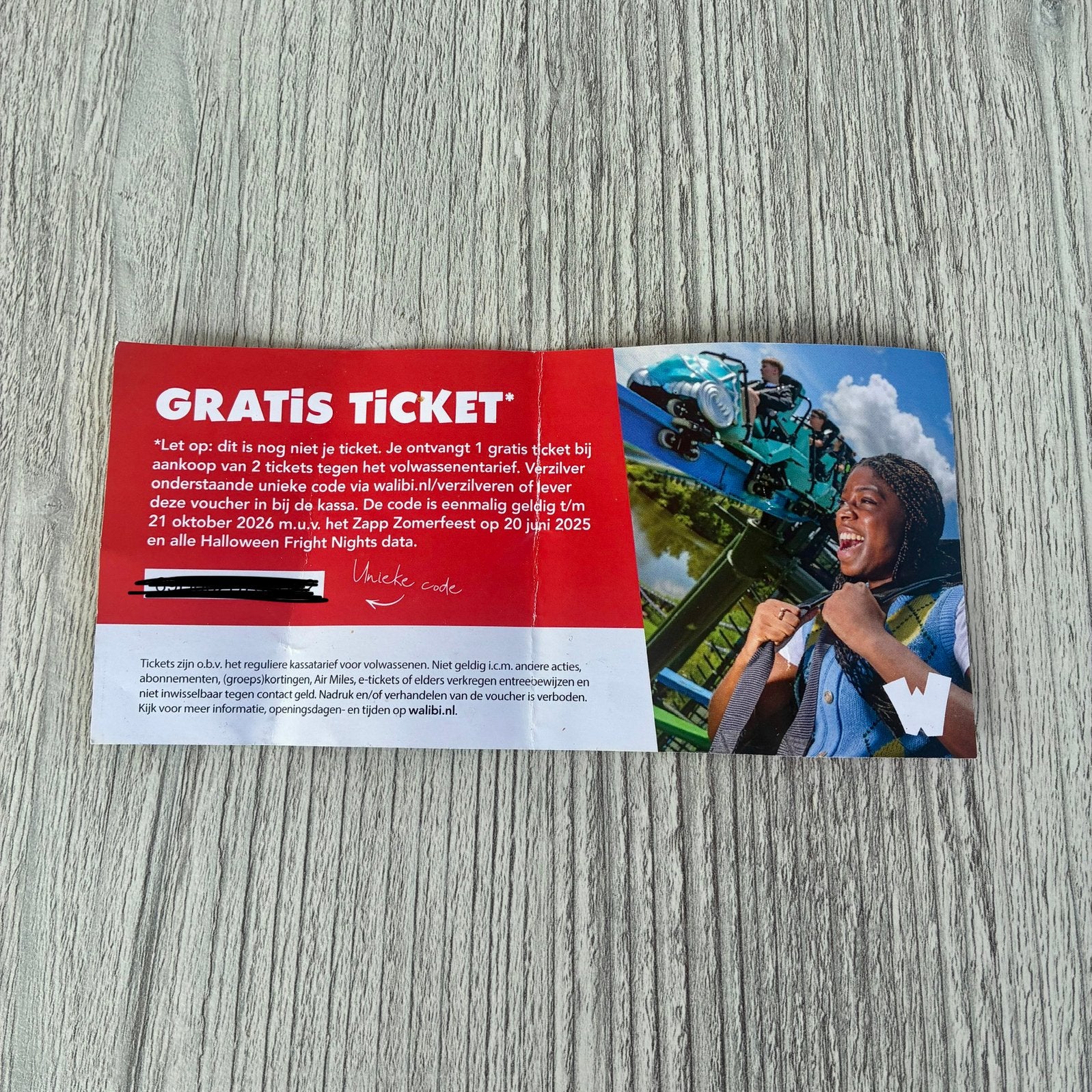 Walibi holland ticket 2 + 1, Eén persoon, Ticket of Toegangskaart