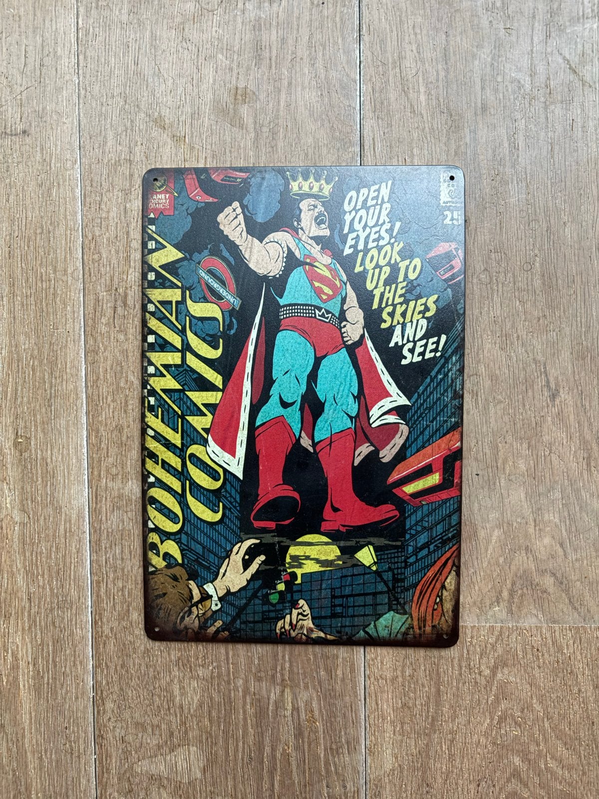 Queen Bohemian Comics metalen bord, Vintage, Gebruikt, Meerkleurig, Ophalen of Verzenden