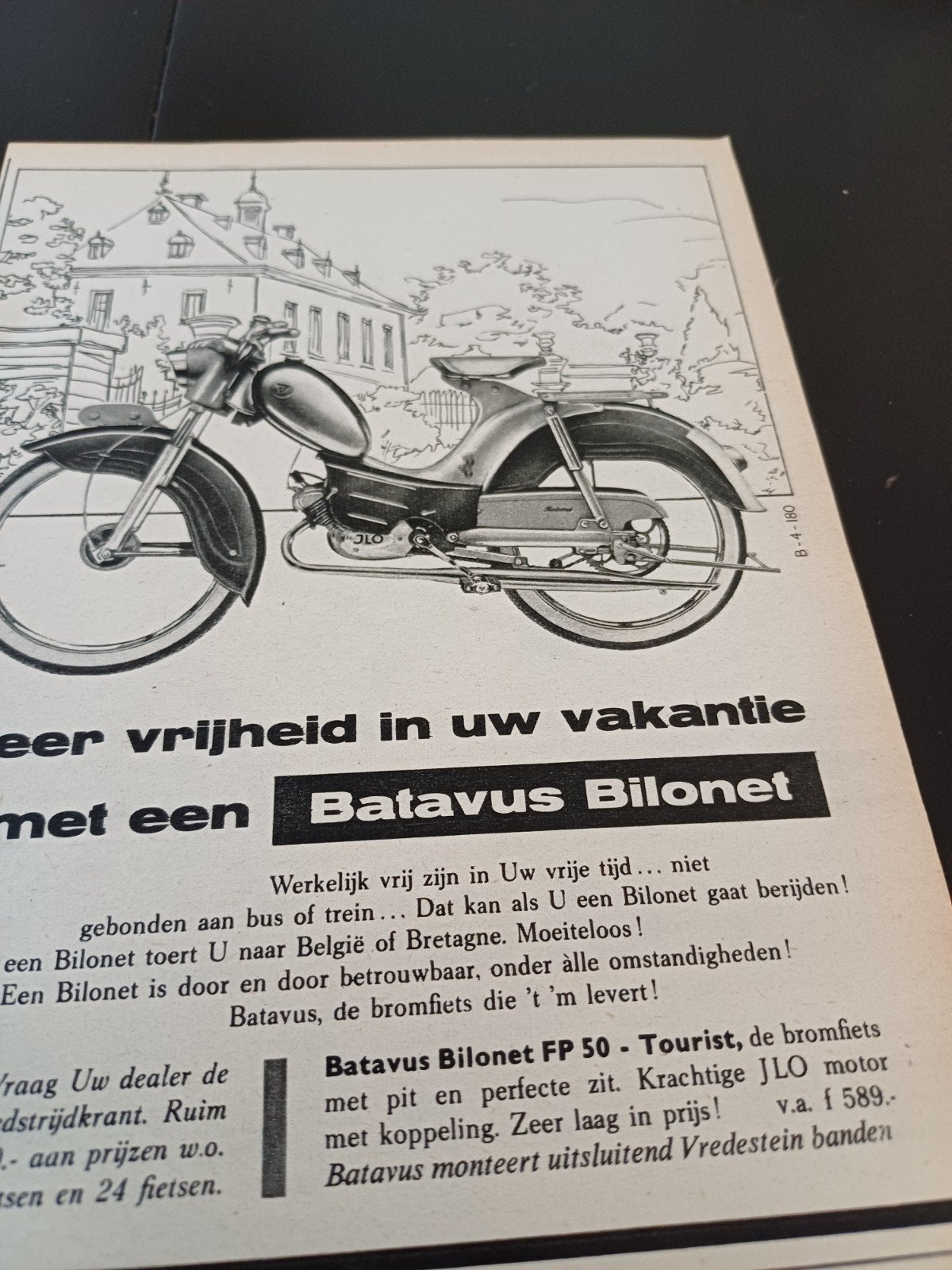 advertentie Batavus bilonet bromfiets meer vrijheid 1959, Ophalen of Verzenden, Zo goed als nieuw, Overige typen